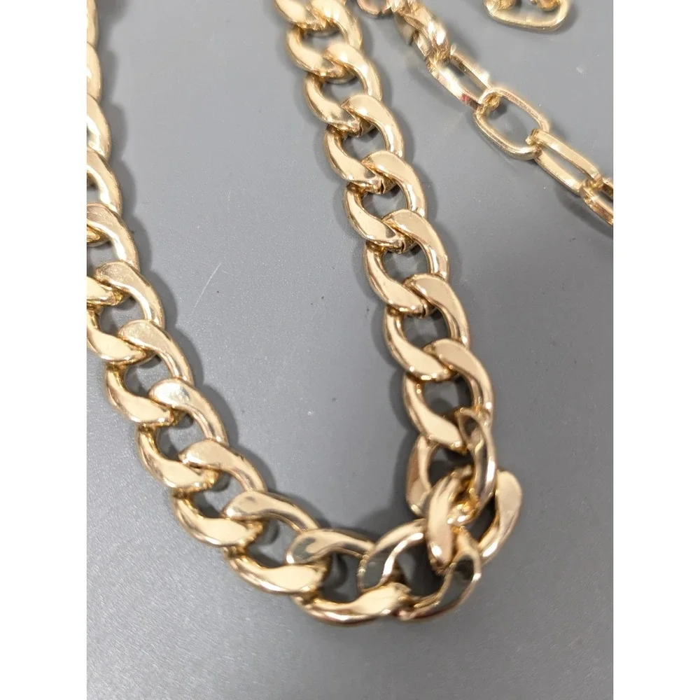 Set of 2 Convertible Gold‎ Tone Cuban Curb Chain Oval Link Necklace 34 in